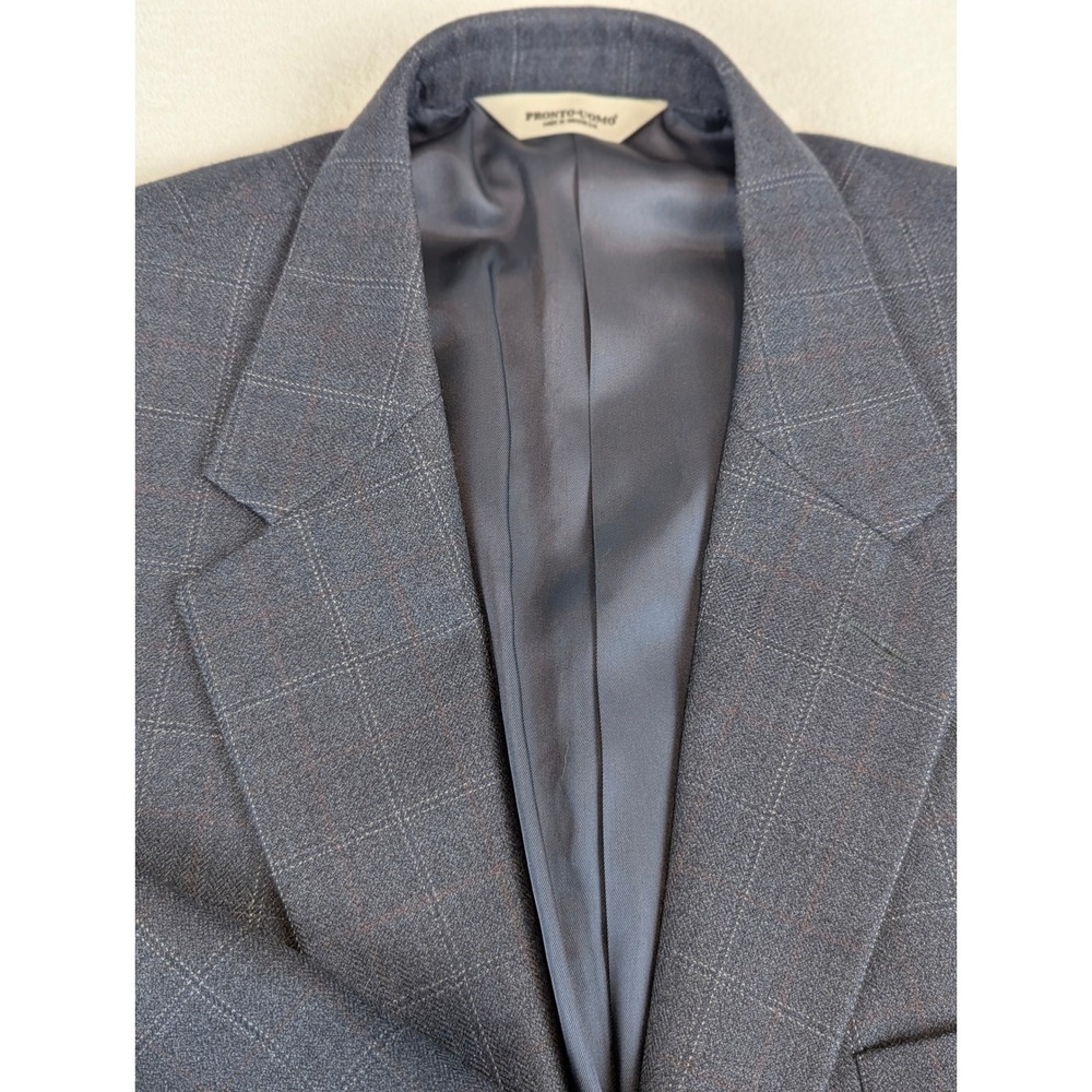 Pronto Uomo‎ Mens 48 Regular Gray Windowpane Notched Lapel Wool Blazer Jacket - Picture 3 of 15